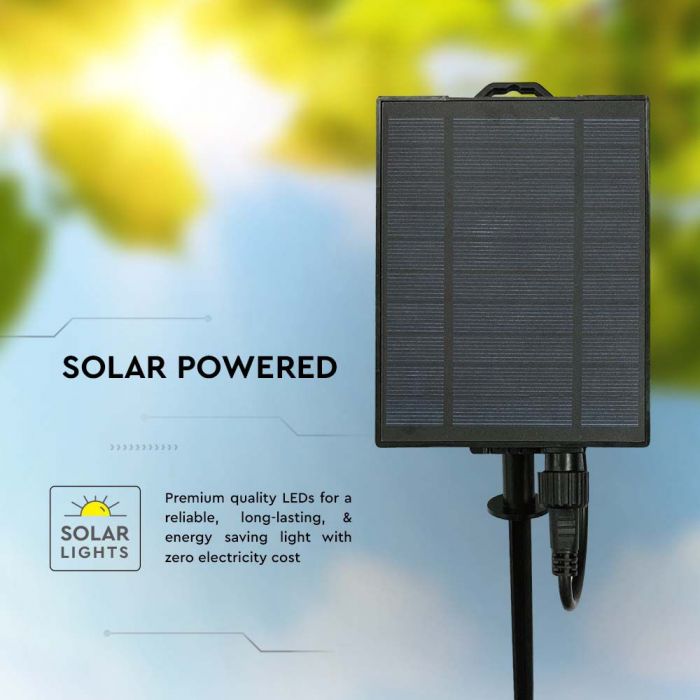 V-TAC LED Solar String Light, IP44, 15gb 50Lm лампочек Filament ST64 теплый белый 3000K, 3.7V, 2400mAh литиевый аккумулятор, 1.75W панель, длина 1560mm