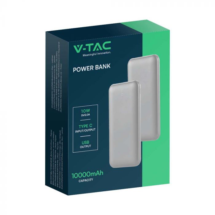 10W 5V, Li-Pol, 10000mAh Power Bank, USB Type C cable, gray