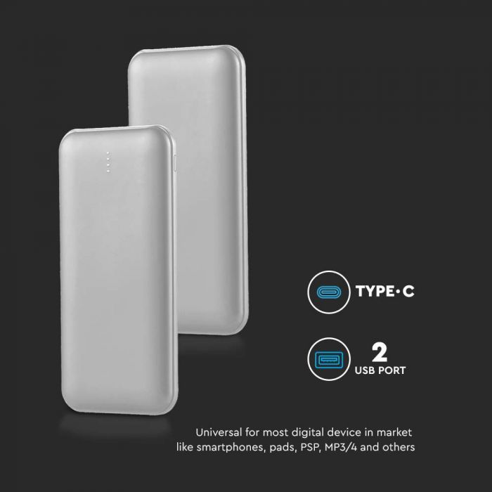 10 Вт 5 В, Li-Pol, 10000 мАч Power Bank, кабель USB Type-C, серый