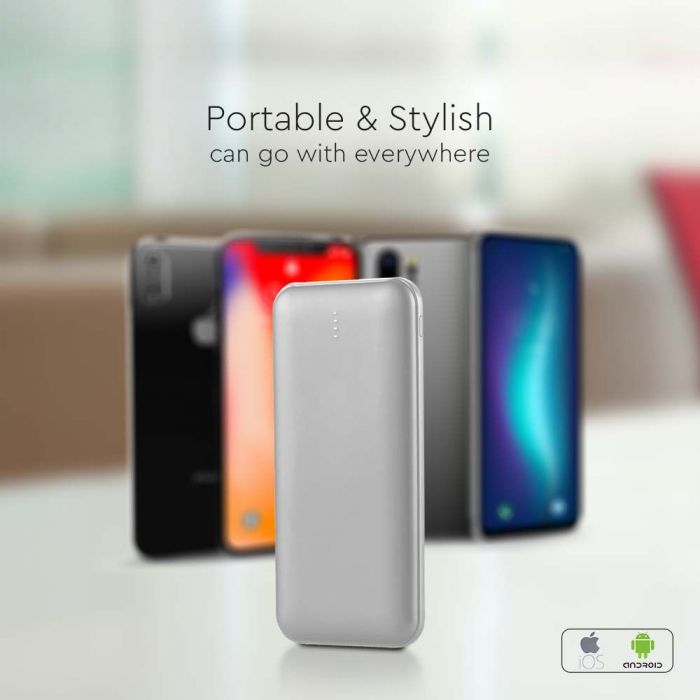 10W 5V, Li-Pol, 10000mAh Power Bank, USB Type C cable, gray