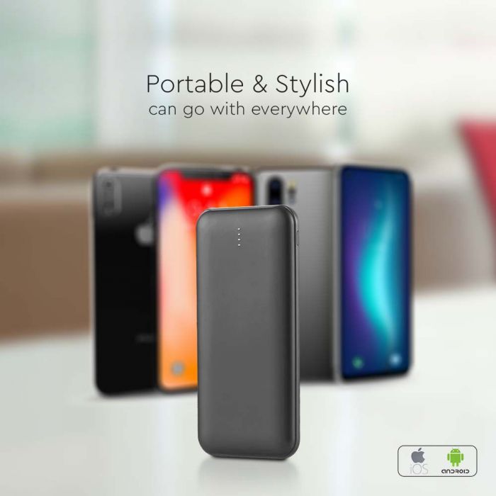 10W 5V, Li-Pol, 10000mAh Power Bank, USB type c cable 30cm, black