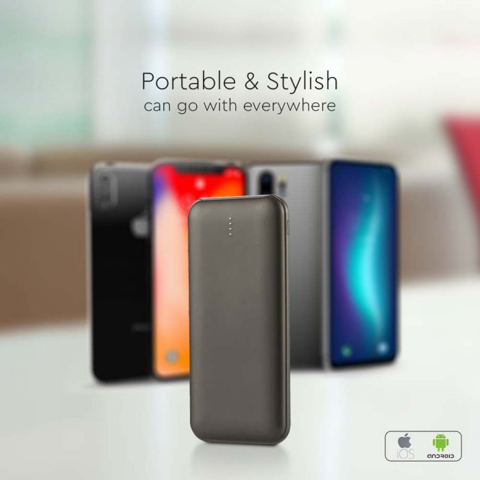 10W 5V, Li-Pol, 10000mAh Power Bank, USB Type C cable 30cm, gray