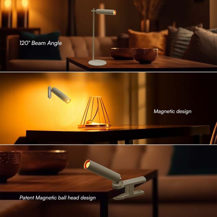 3W(300Lm) LED table/wall magnetic lamp, V-TAC, IP20, white, neutral white light 4000K