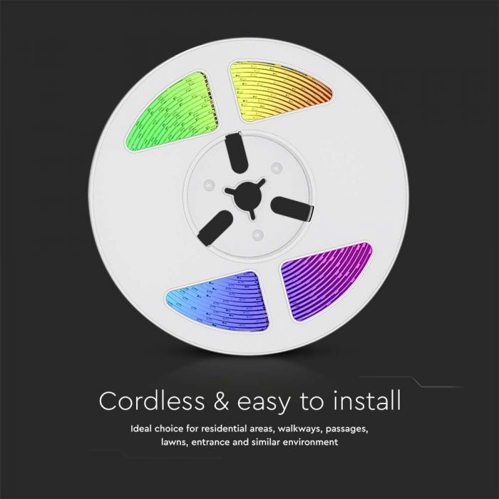 1.2W 120Lm/m 60 LED ribakomplekt koos päikesepaneeliga, 3.7V, 1500mAh Li-ion aku, RGB värv, IP67