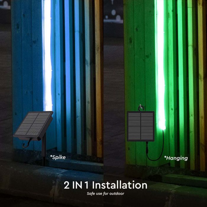 1.2W 120Lm/m 60 LED lentu komplekts ar saules paneli,  3.7V, 1500mAh Li-ion Baterija, RGB krāsaina, IP67