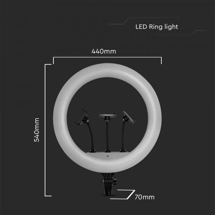 55W(6000Lm) LED selfie ring with mount for 3 smartphones, 18INCH, IP20, 540x440x70mm, 3IN1