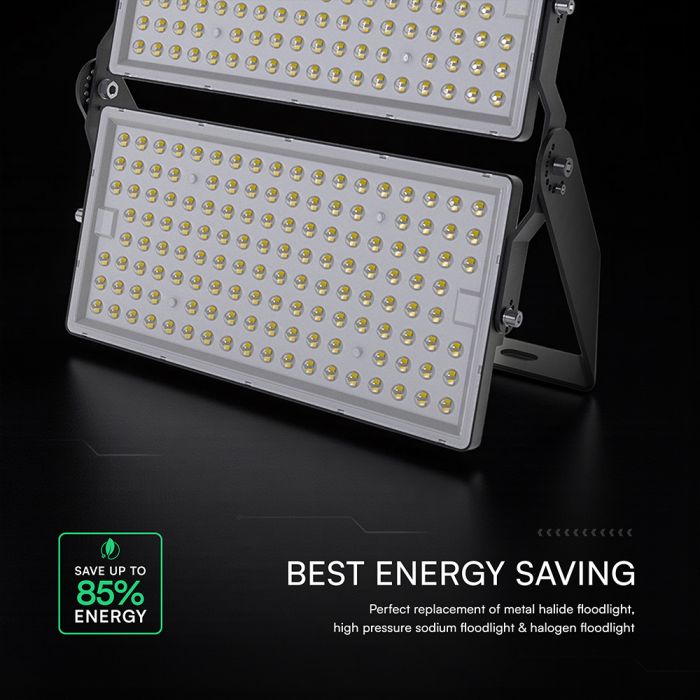 500W(67500Lm) LED SMD-CREE prožektors, 135Lm/W, V-TAC, IP65, melns korpuss ar pelēku stiklu, neitrāli balta gaisma 4000K
