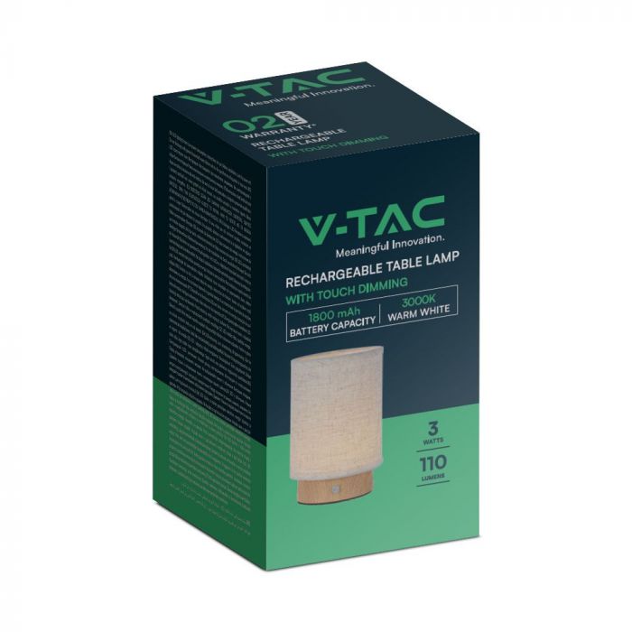 Настольная светодиодная лампа 3W(110Lm), V-TAC, IP20, диммируемая, DC:5V, 1A, дерево, теплый белый свет 3000K