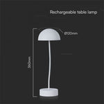 3W(100Lm) LED-bordslampa, V-TAC, IP20, vit, dimbar, 5V 1A, 120x360mm, varmvitt ljus 3000K