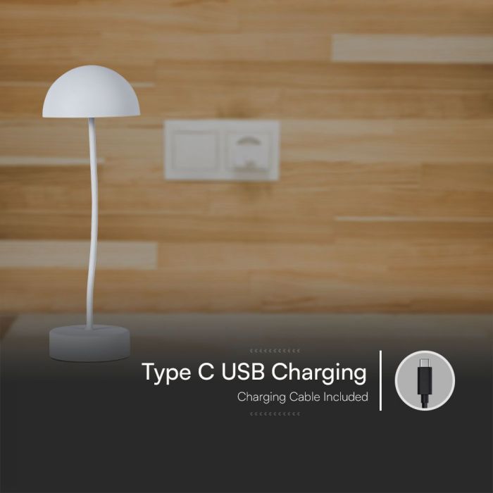 3W(100Lm) LED table lamp, V-TAC, IP20, white, dimmable, 5V 1A, 120x360mm, warm white light 3000K