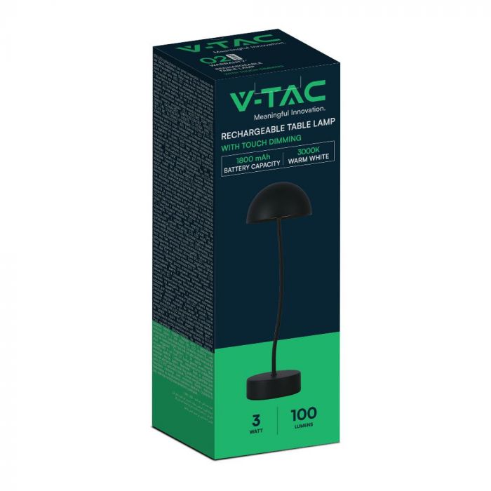 3W(100Lm) LED table lamp, V-TAC, IP20, black, dimmable, 5V 1A, 120x360mm, warm white light 3000K