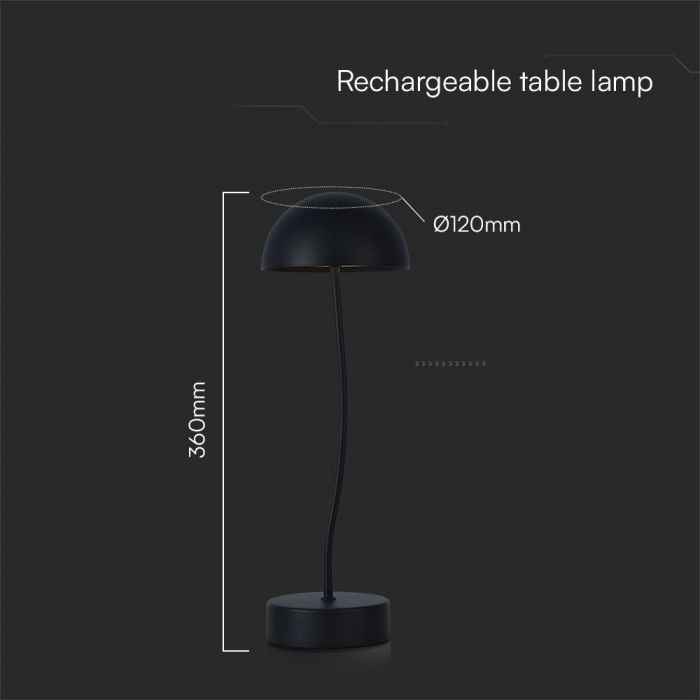 3W(100Lm) LED table lamp, V-TAC, IP20, black, dimmable, 5V 1A, 120x360mm, warm white light 3000K