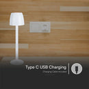 3W(310Lm) LED-bordslampa, V-TAC, IP20, DC:5V, 1A, dimbar, vit, varmvitt ljus 3000K