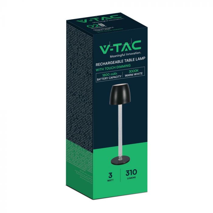 3W(310Lm) LED-bordslampa, V-TAC, IP20, DC:5V, 1A, dimbar, svart, varmvitt ljus 3000K