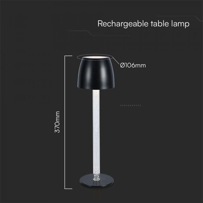 3W(310Lm) LED-bordslampa, V-TAC, IP20, DC:5V, 1A, dimbar, svart, varmvitt ljus 3000K