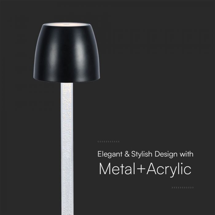 3W(310Lm) LED-bordslampa, V-TAC, IP20, DC:5V, 1A, dimbar, svart, varmvitt ljus 3000K