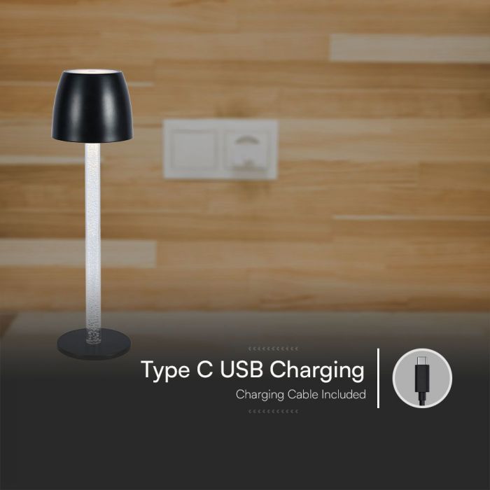 3W(310Lm) LED-bordslampa, V-TAC, IP20, DC:5V, 1A, dimbar, svart, varmvitt ljus 3000K