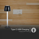 3W(310Lm) LED-bordslampa, V-TAC, IP20, DC:5V, 1A, dimbar, svart, varmvitt ljus 3000K