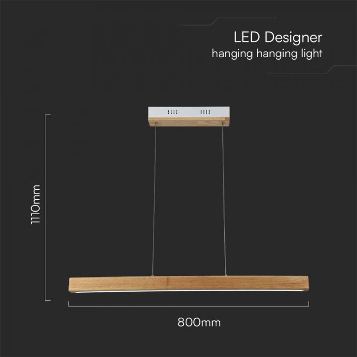12W(1440Lm) LED design luminaire, IP20, V-TAC, wood, 800x1110mm, neutral white 4000K