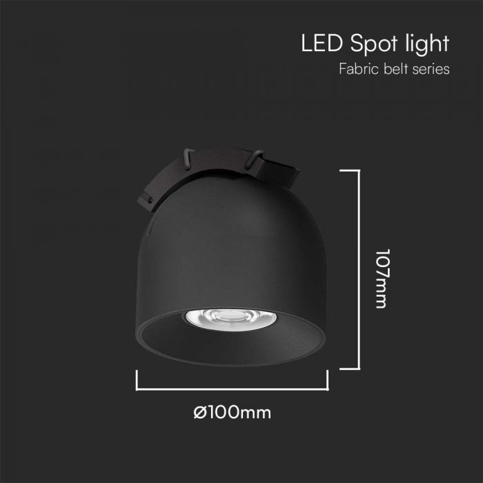 48V 12W(800Lm) rund armatur med magnetiskt tyg, svart finish, V-TAC, varmvitt ljus 3000K