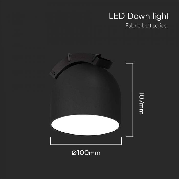 48V 12W(800Lm) rund armatur med magnetiskt tyg, svart finish, V-TAC, varmvitt ljus 3000K