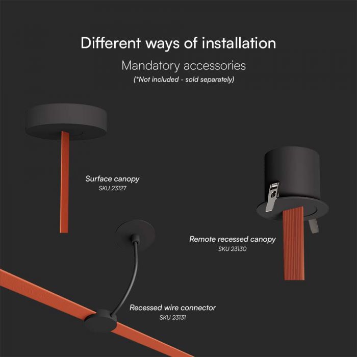 48V 20W(1200Lm) magnetic fabric round luminaire with black finish, V-TAC, warm white light 3000K