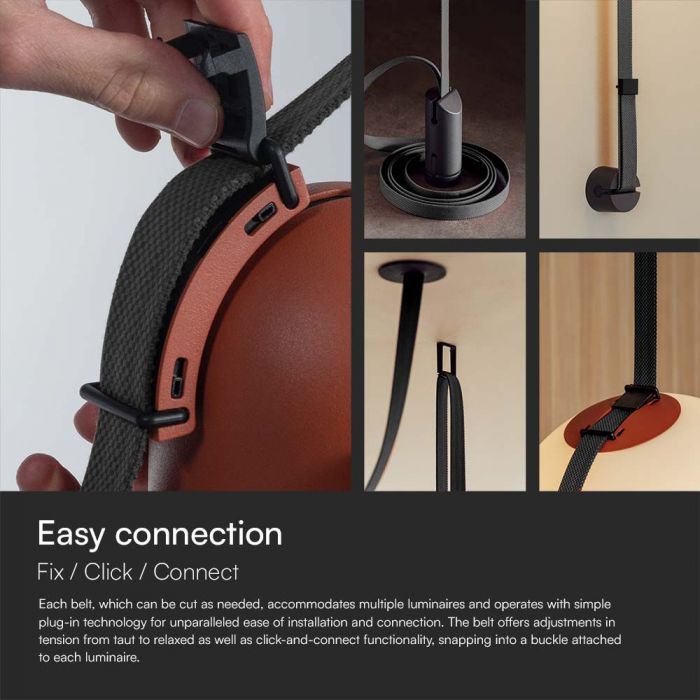 Tygband 10m rulle, mörkgrå, V-TAC, IP20