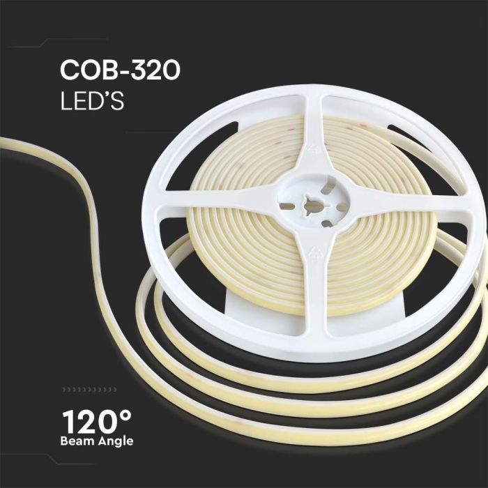 Цена на 5m_10W(840Lm) 320 LED COB Tape, 24V, V-TAC, IP67 водонепроницаемый, нейтральный белый свет 4000K