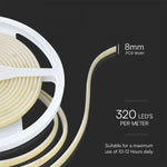 Cena par 5m_10W(840Lm) 320 LED COB Lente, 24V, V-TAC, IP67 ūdensdroša, silti balta gaisma 3000K
