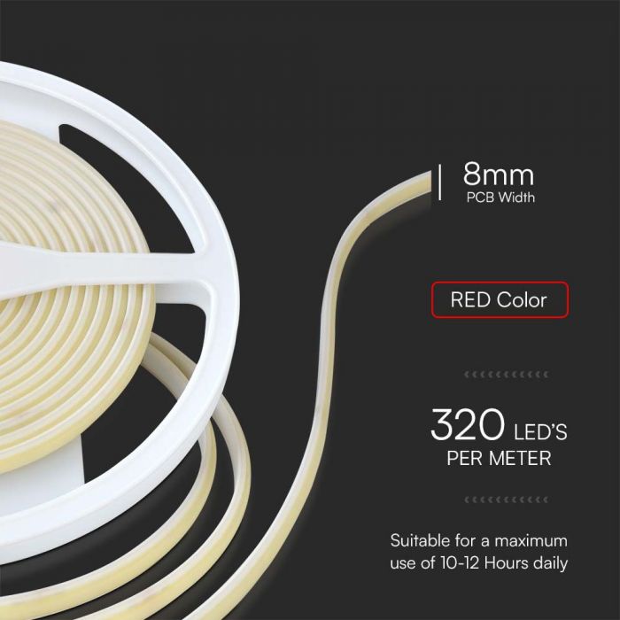Hind 5m_10W/m(840Lm/m) 320 LED COB lint, 24V, V-TAC, IP67 veekindel, punane.