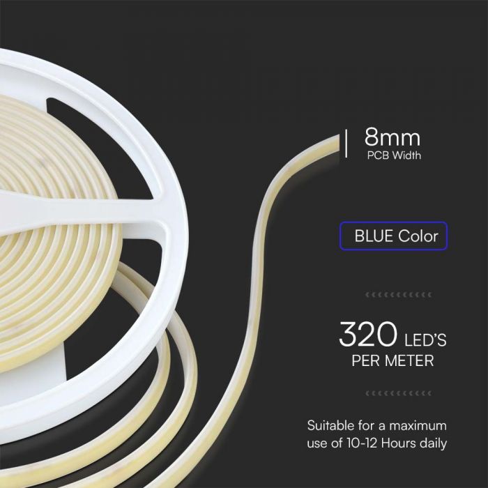 Цена за 5m_10W/m(840Lm/m) 320 LED COB Tape, 24V, V-TAC, IP67 waterproof, blue