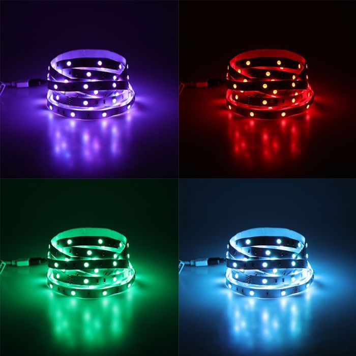 13W 24V 60 LED SMD5050 Tape kit 5m with 1 Wi-Fi and Bluetooth controller, Magic Home Pro, IP20, V-TAC, RGB colored