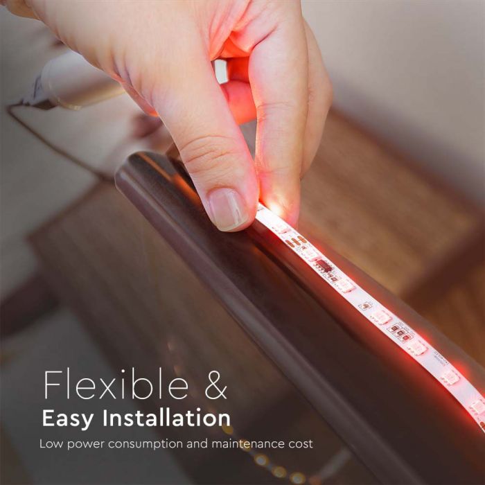 13W 24V 60 LED SMD5050 Lentes komplekts 5m ar 1 Wi-Fi un Bluetooth kontrolieri,  Magic Home Pro, IP20, V-TAC, RGB krāsains