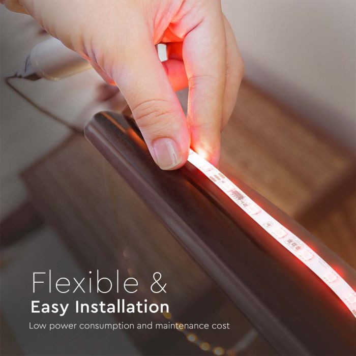 13W 24V, 60 LED SMD5050 Tape set 5m with with 1 Wi-Fi and Bluetooth controller, IP65, V-TAC, RGB colored