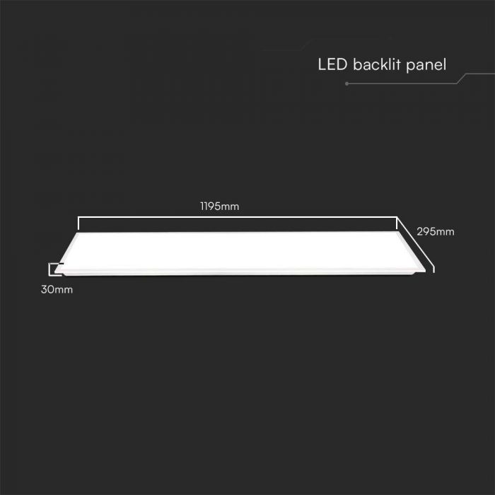 40W(4800Lm) LED panelis  1195x295x30mm, V-TAC, IP20, garantija 5 gadi, auksti balta gaisma 6500K, komplektā ar barošanās bloku