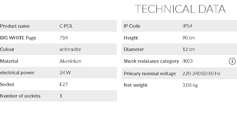 24W max E27 C-POL Surface mounted LED luminaire, anthracite, IP54, IK03