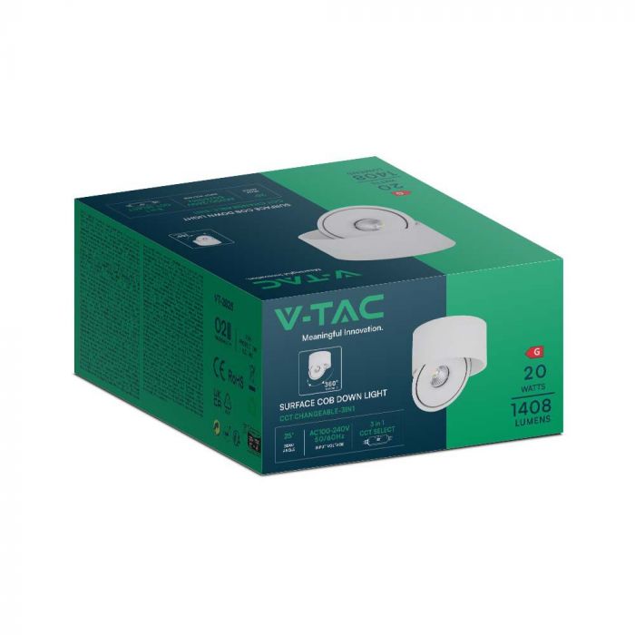 20W(1408Lm) COB LED laevalgusti, V-TAC, ümmargune, valge, 3IN1