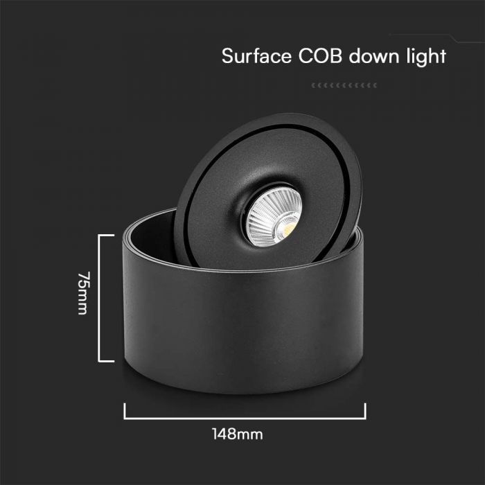Потолочный светодиодный светильник 20W(1408Lm) COB, V-TAC, круглый, черный, 3IN1
