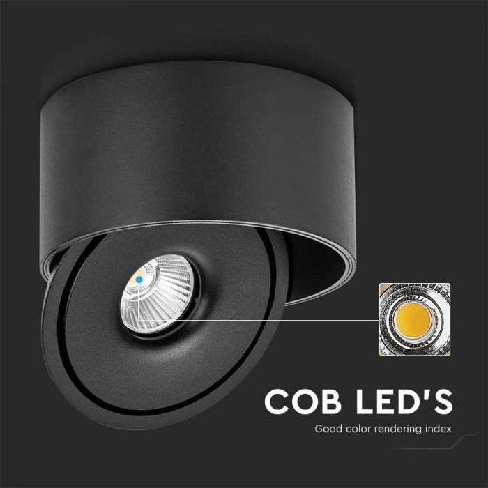 20W(1408Lm) COB LED virsapmetuma griestu gaismeklis, V-TAC, apaļš, melns, 3IN1