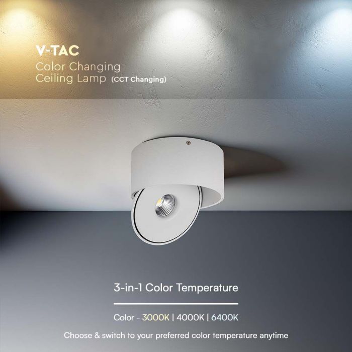 30W(2500Lm) COB LED ceiling luminaire, V-TAC, round, white, 3IN1