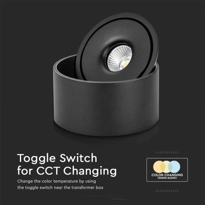 Потолочный светильник 30W(2500Lm) COB LED, V-TAC, круглый, черный, 3IN1