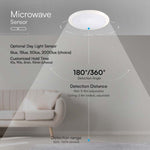 20W (1850Lm) kuppelvalgusti mikrolaineanduriga, 5lux, 15lux, 50lux, 2000lux (optio), seinale 5-15m, lakke 2-8m, 10s/90s/3 min/10 min (valikuline), 0,6-1,5m/s, valge, IP66.