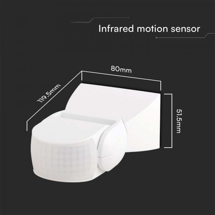 300W infrared motion sensor, white, 180'D, IP65, Max 1200W, 12m Max(&lt;24°C), 0.6-1.5m/s, &lt;3-2000LUX(adjustable)