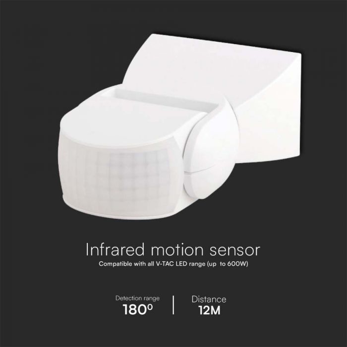 300W infrared motion sensor, white, 180'D, IP65, Max 1200W, 12m Max(&lt;24°C), 0.6-1.5m/s, &lt;3-2000LUX(adjustable)