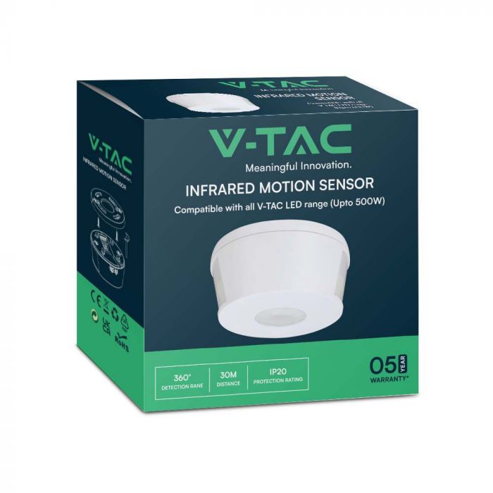 1000W infrared motion sensor, Max 2000W, 360°, white, IP20, white, V-TAC