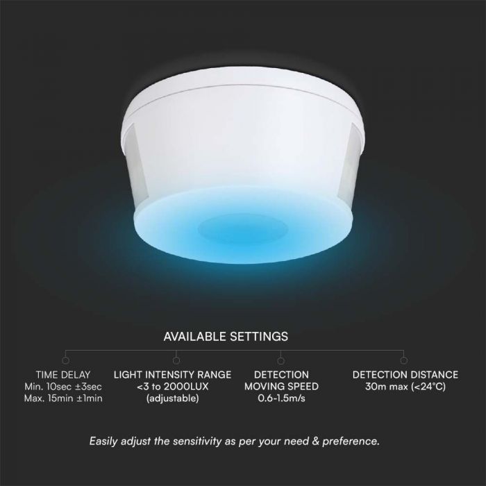 1000W infrared motion sensor, Max 2000W, 360°, white, IP20, white, V-TAC