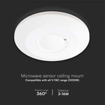 1000W mikroviļņu kustību sensors,  Max 2000W, 360°, balts, IP20, V-TAC, balts