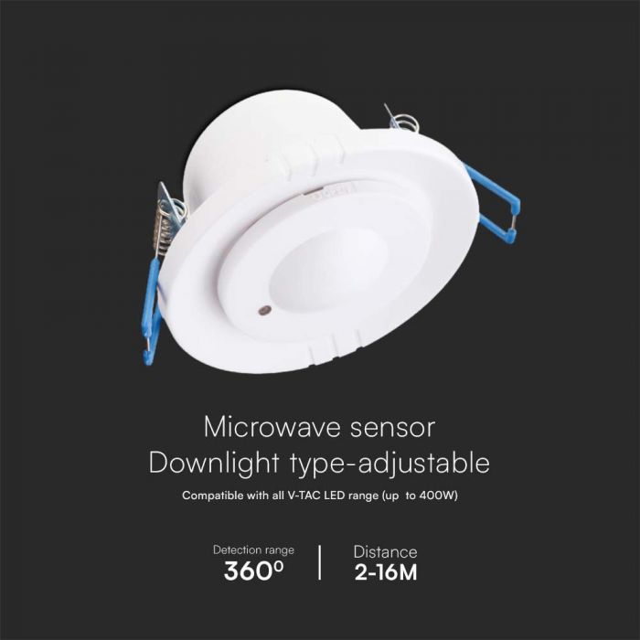 300W microwave motion sensor, Max 1200W, 360°, white, IP65, V-TAC