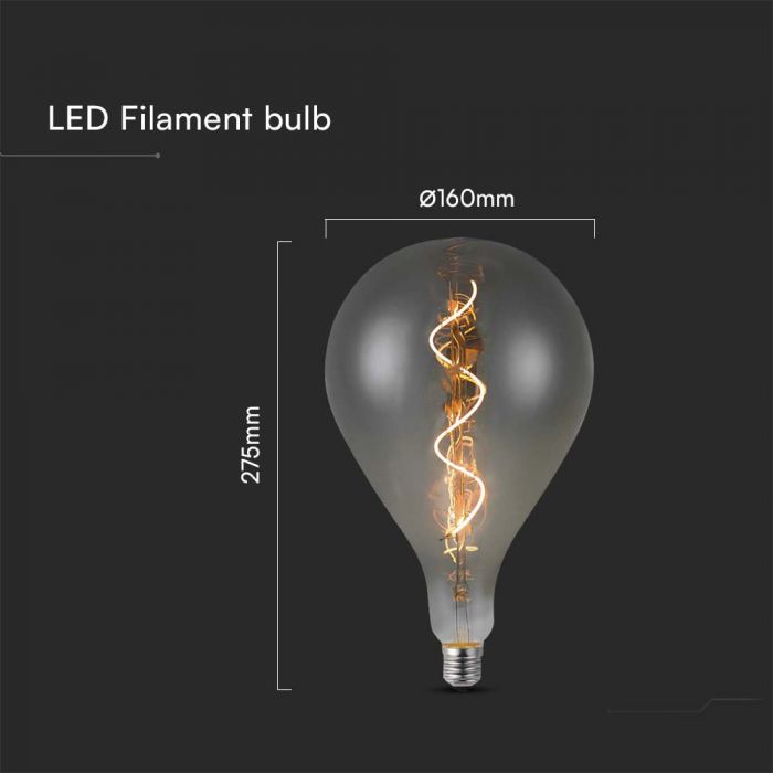 E27 4W(120Lm) LED Spuldze Filament Smoky, A160S, V-TAC, IP20, Silti balta gaisma 2700K