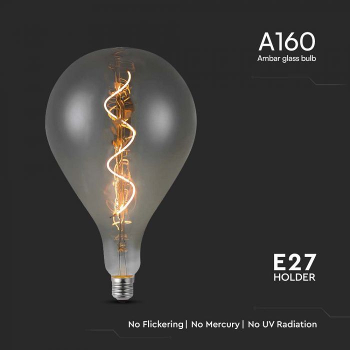 E27 4W(120Lm) LED Spuldze Filament Smoky, A160S, V-TAC, IP20, Silti balta gaisma 2700K
